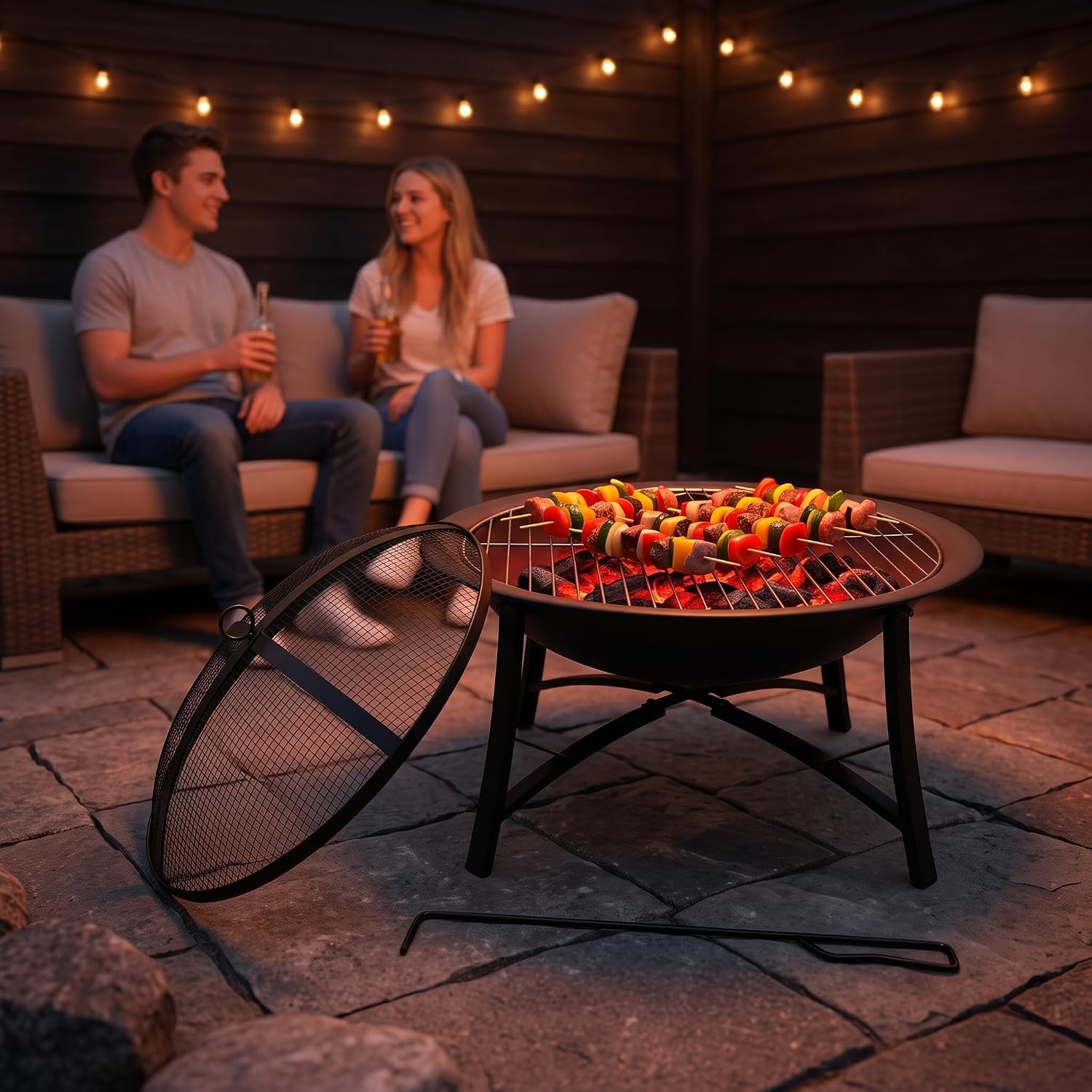 Fire Beauty Wood Burning Fire Pit, 2-in-1 BBQ Grill for Backyard Camping