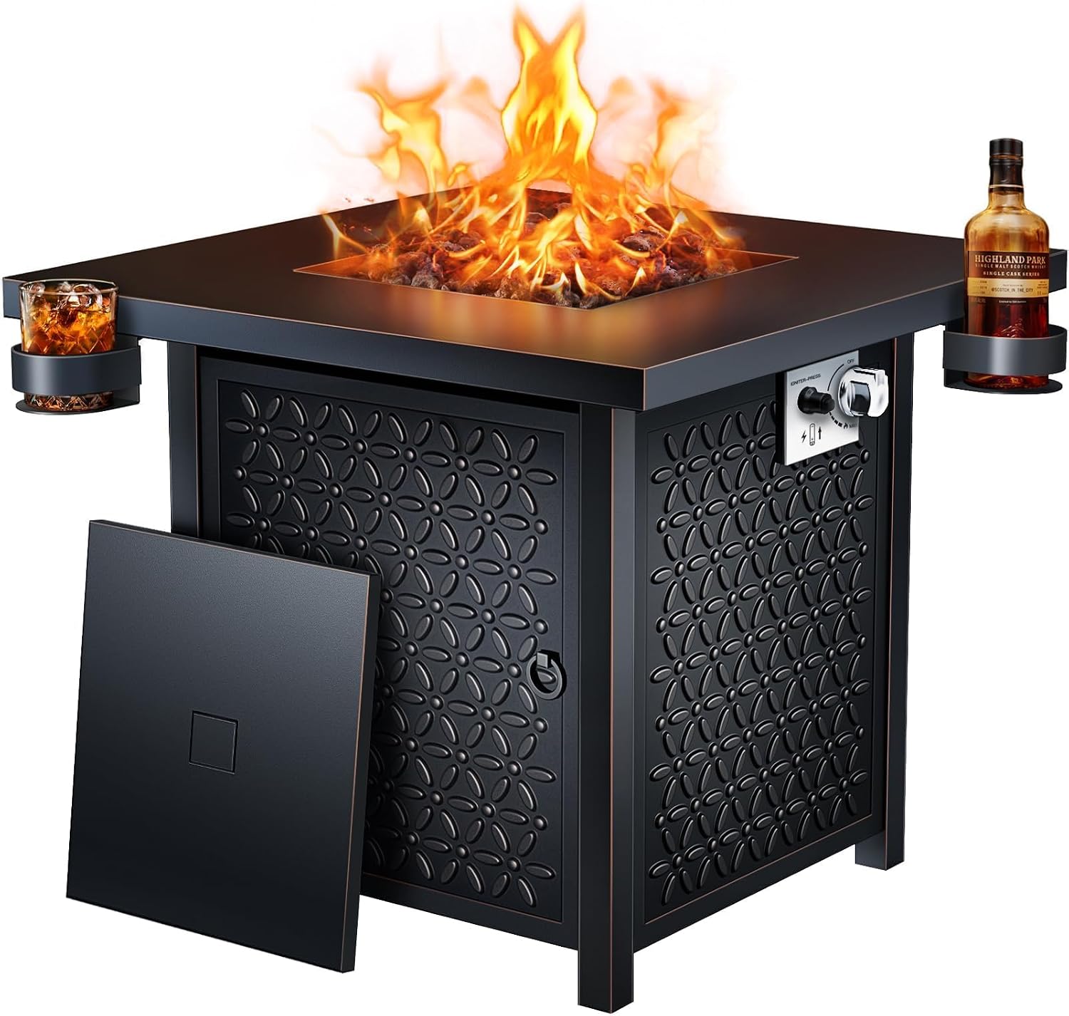 Ciays Propane Fire Pits 32 Inch Outdoor Gas Fire Pit, 50,000 BTU Steel Fire Table with Lid and Lava Rock