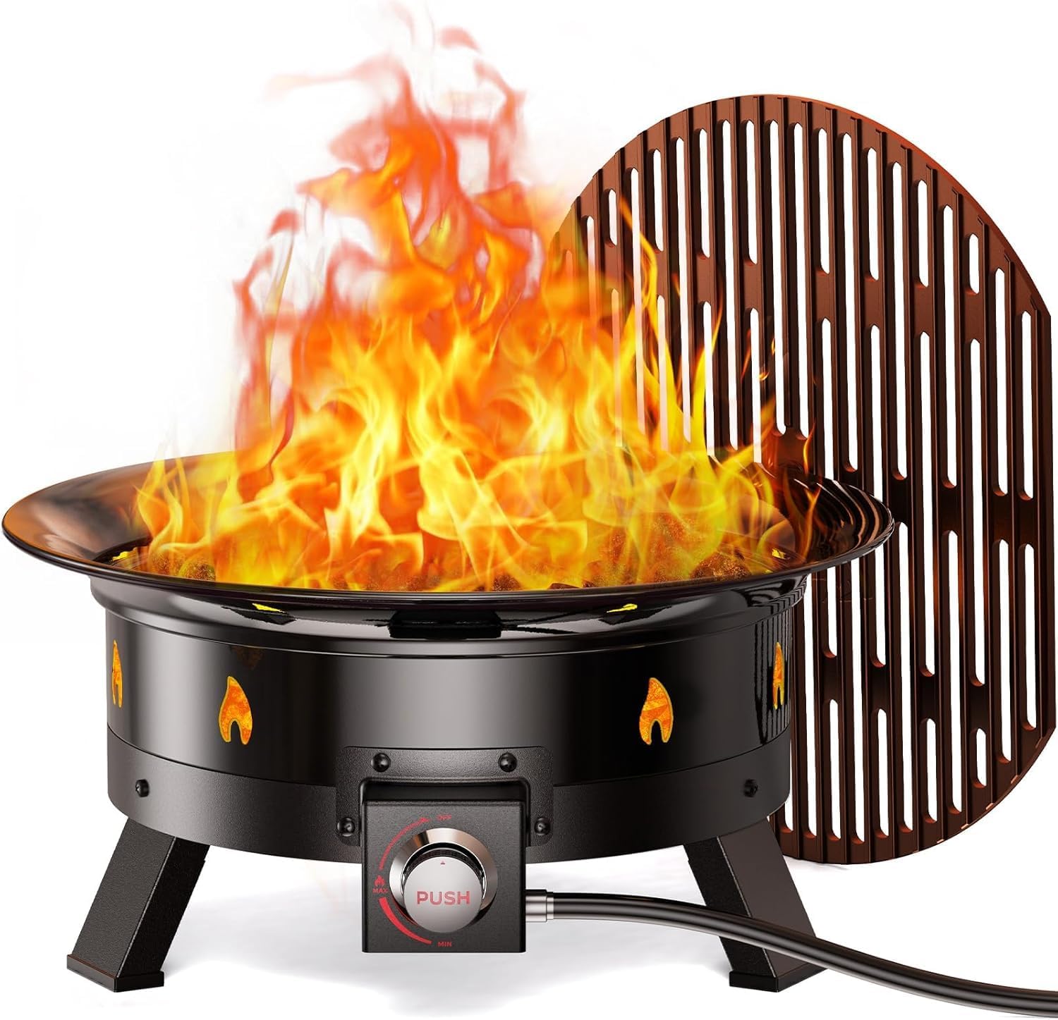 Ciays Large Propane Fire Pit 19 Inch, Gas Fire Pit with Grill Grate, Folding Legs, Hose Hooks, Propane Tank Holder, Cover and Carry Strap