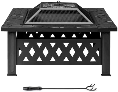 VINGLI Outdoor Fire Pit, 32 Inch Wood Burning Firepits - Diamond Design
